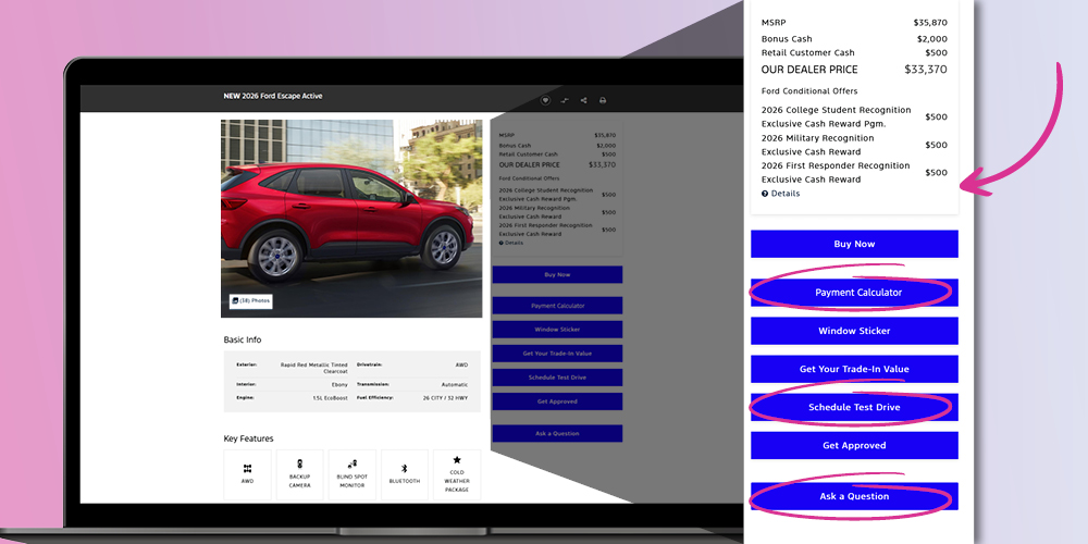 Vehicle details page CTAs