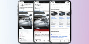Phone with vehicle advertisements.