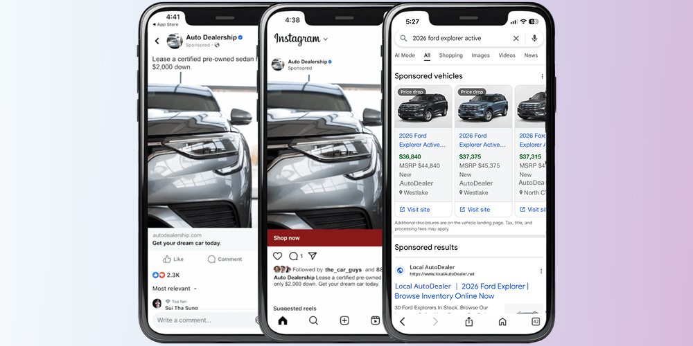 Phone with vehicle advertisements.