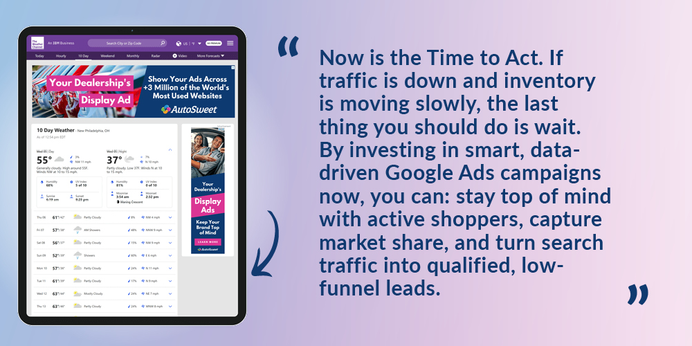 Now is the Time to Act. If traffic is down and inventory is moving slowly, the last thing you should do is wait. By investing in smart, data-driven Google Ads campaigns now, you can: stay top of mind with active shoppers, capture market share, and turn search traffic into qualified, low-funnel leads.