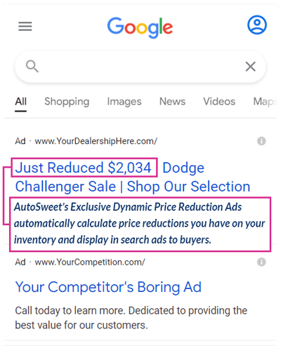 Dynamic Price Reduction Google Search Car Dealership