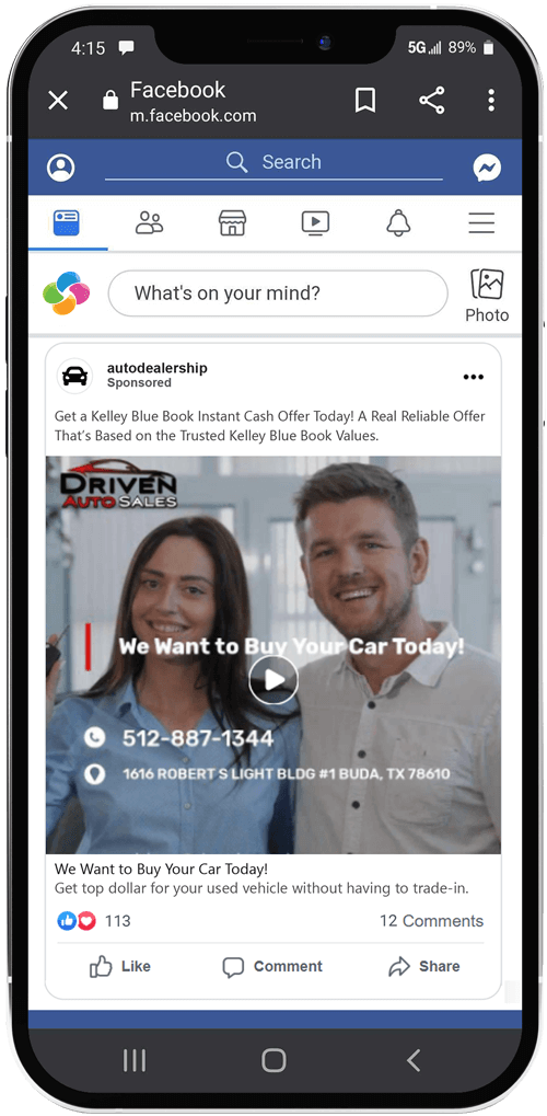 Facebook Ad Used Car Buyback Example