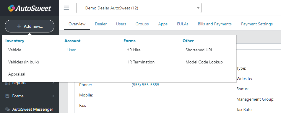 Add AutoSweet User - Step 1