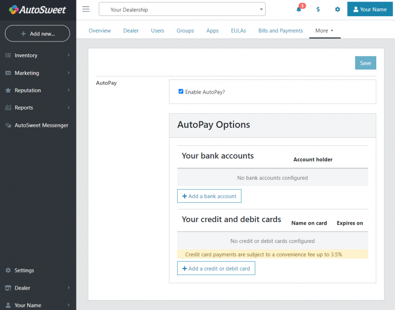 AutoSweet Billing Screenshot